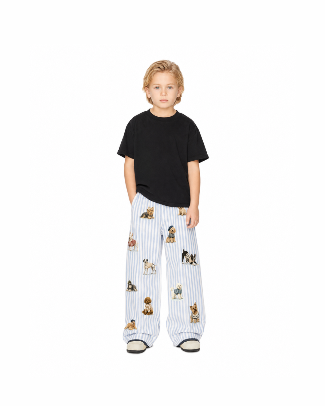 Calça de Alfaiataria Infantil "Strip Dogs" em Algodão DELUXE©