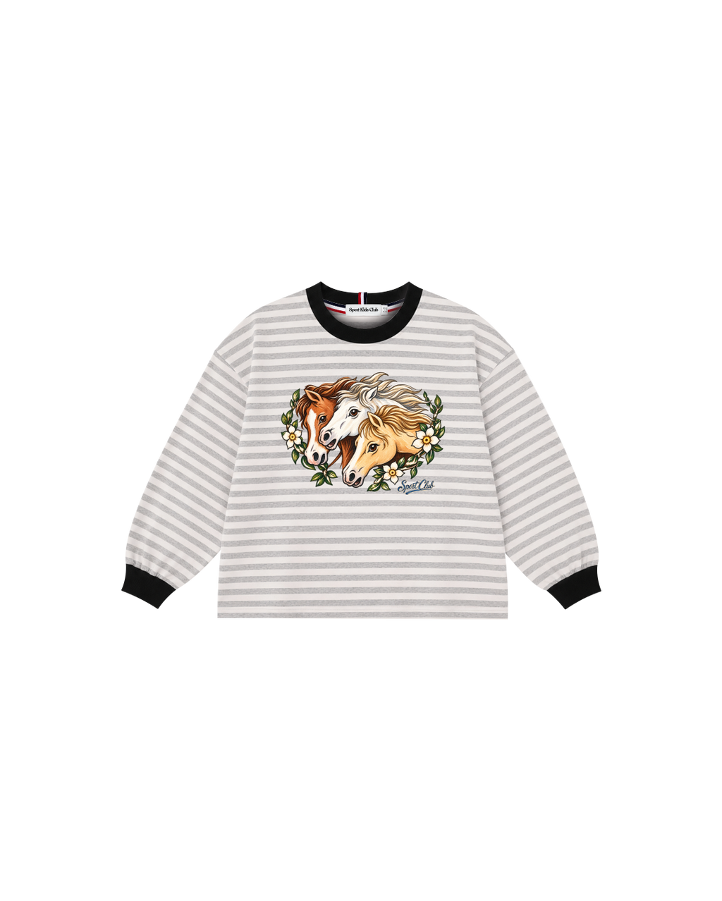Camiseta Infantil “Horse Face” Oversized-Fit Striped M/L em Super Cotton  KIDS3©