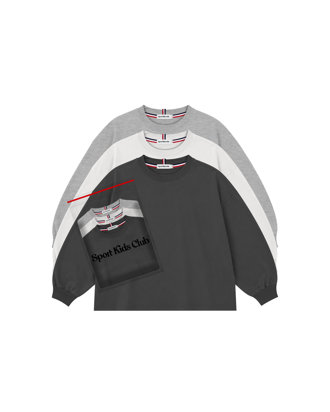 Camiseta Infantil Manga Longa Over-Fit em Malha KIDS1© PACK-3