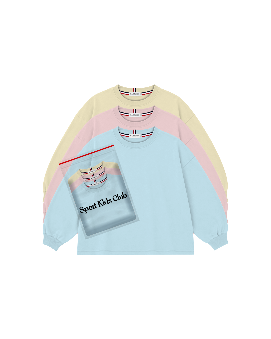 Camiseta Infantil Manga Longa Over-Fit em Malha KIDS1© PACK-3