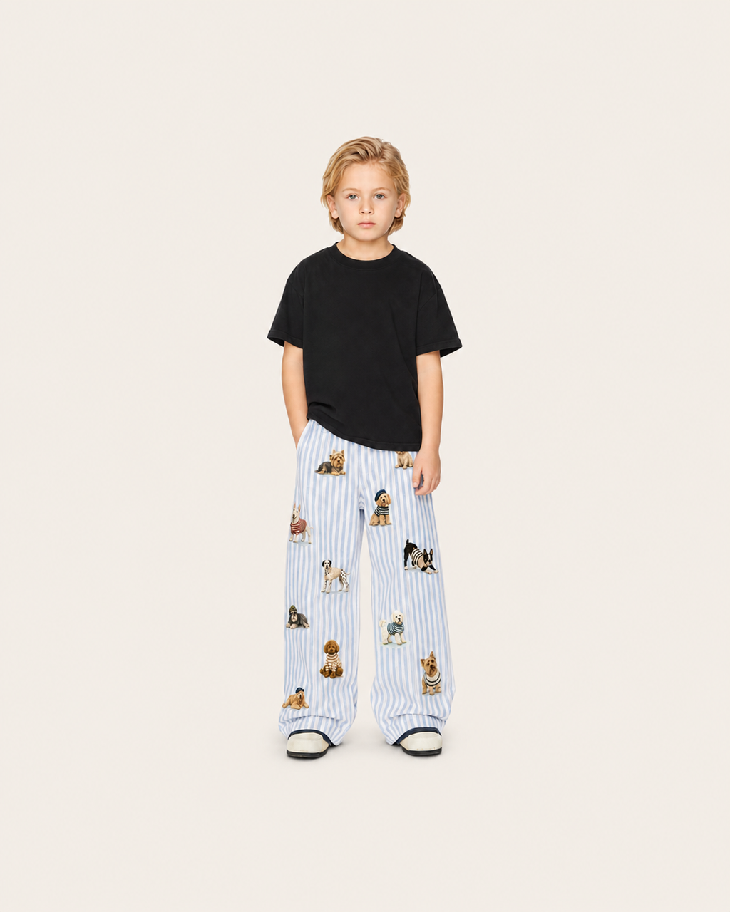 Calça de Alfaiataria Infantil "Strip Dogs" em Algodão DELUXE©