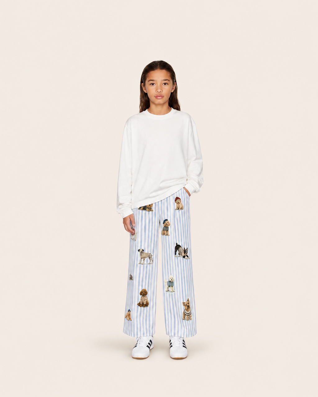 Calça de Alfaiataria Infantil "Strip Dogs" em Algodão DELUXE©